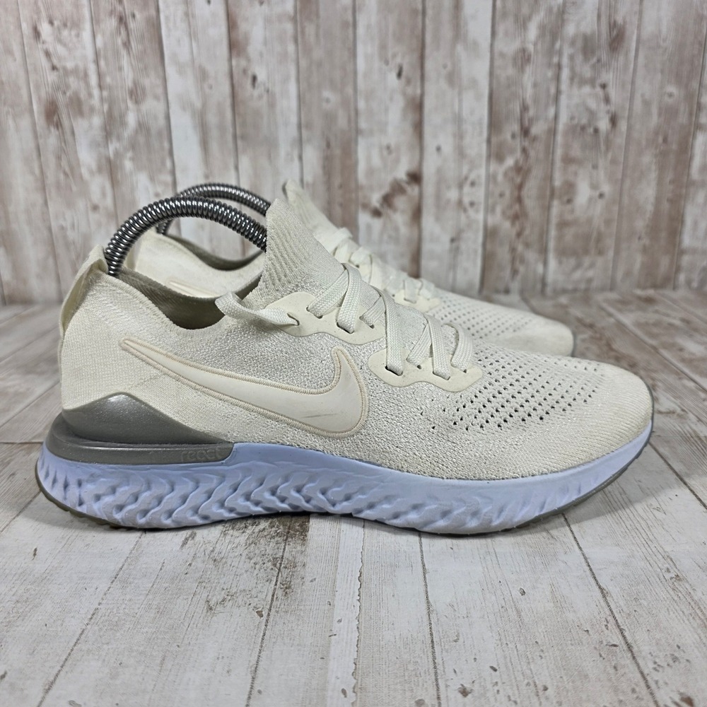 Nike Epic React Flyknit Womens Sail Metallic Silver Running Shoes BQ8927-100 8.5